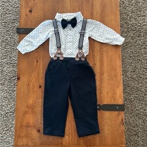 Charming Kids' Polka Dot Shirt and Black Suspender Set
